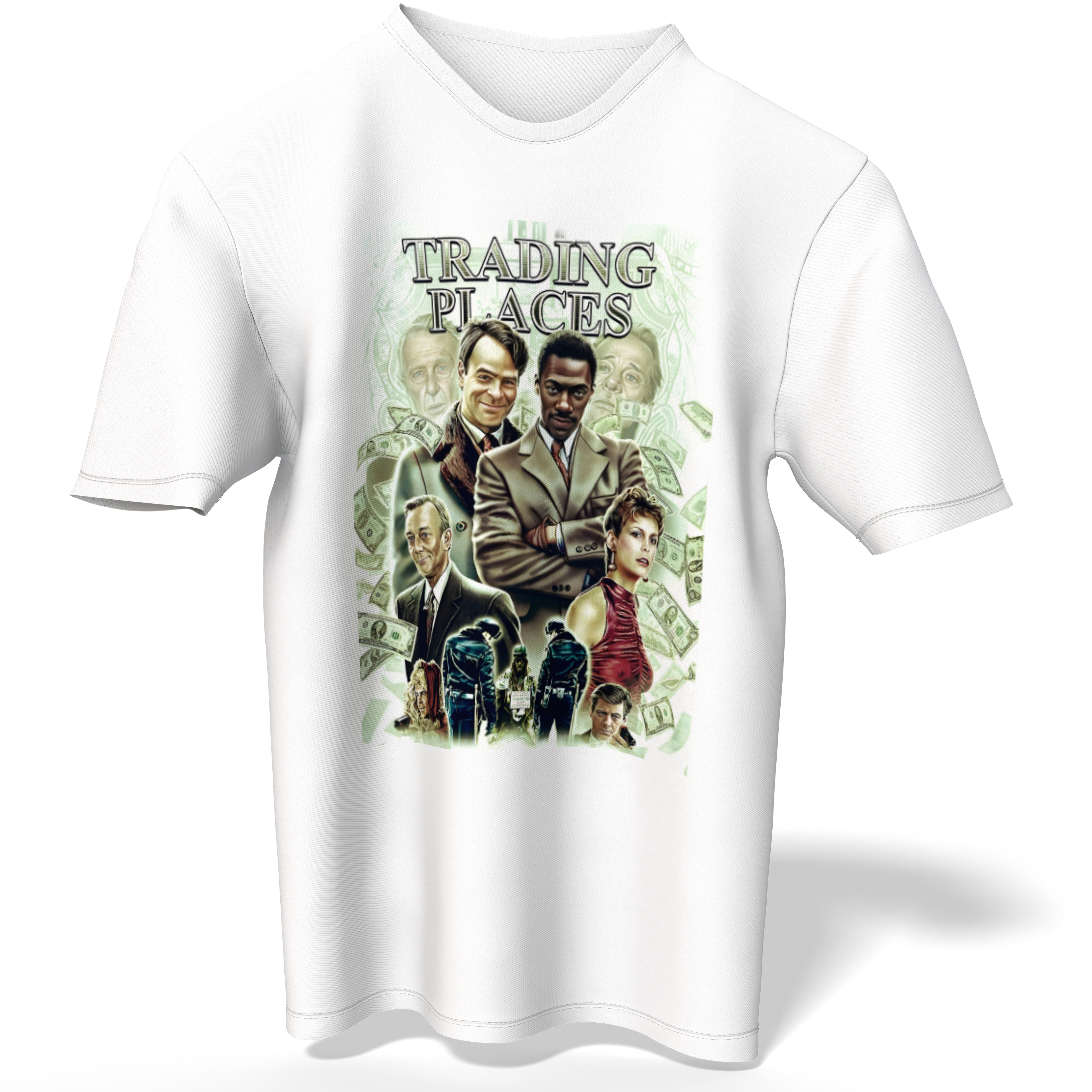 Trading Places money fall white short sleeve T-shirt